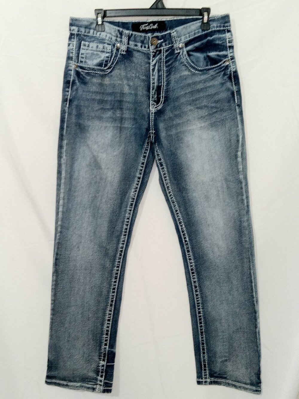 True Luck Jeans Mens 34x32 Blue Stretch Denim Straight Leg Medium Wash